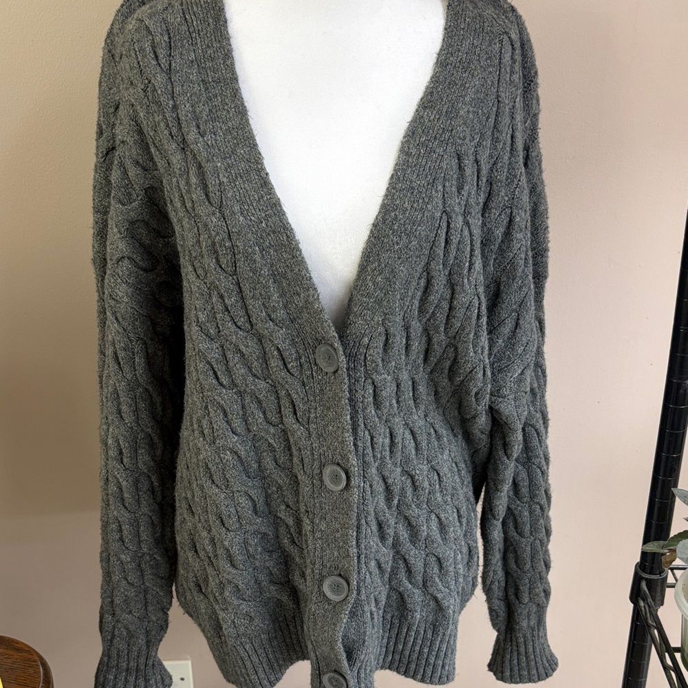 Joie Gray Cable Knit Women's Long Sleeve Cardigan Sweater. Size Large